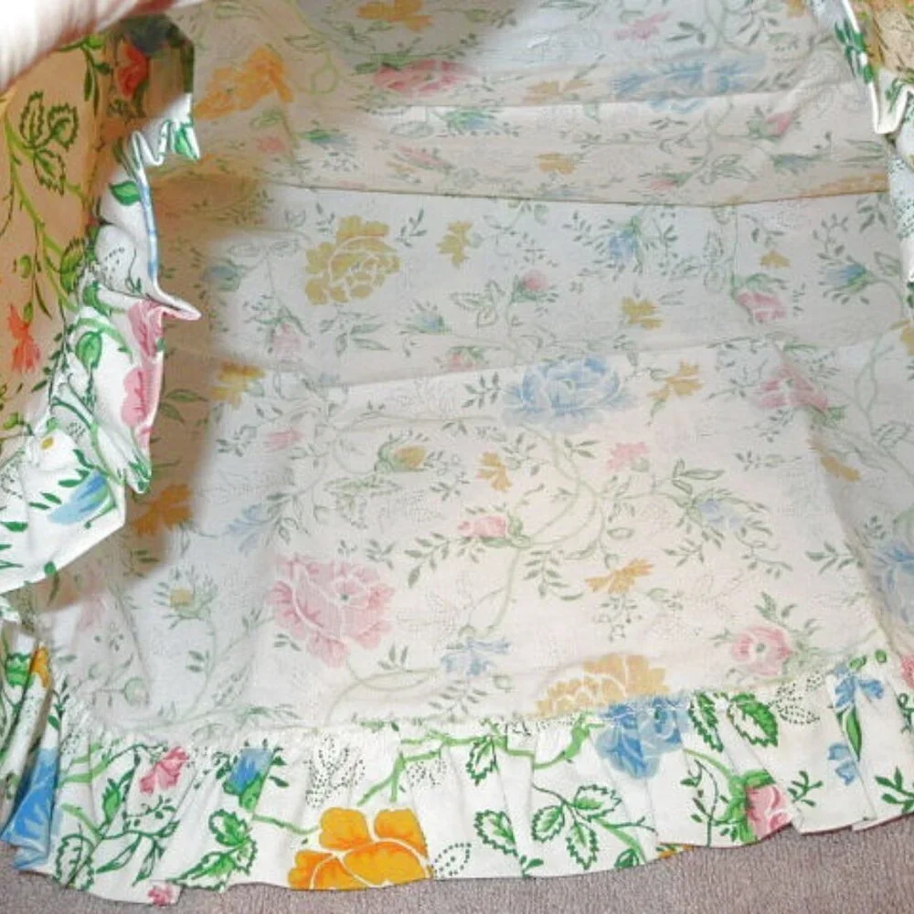 Vtg Set Of 2 Cotton Floral Pillowcases Standard Cottagecore Ruffled Embroidered